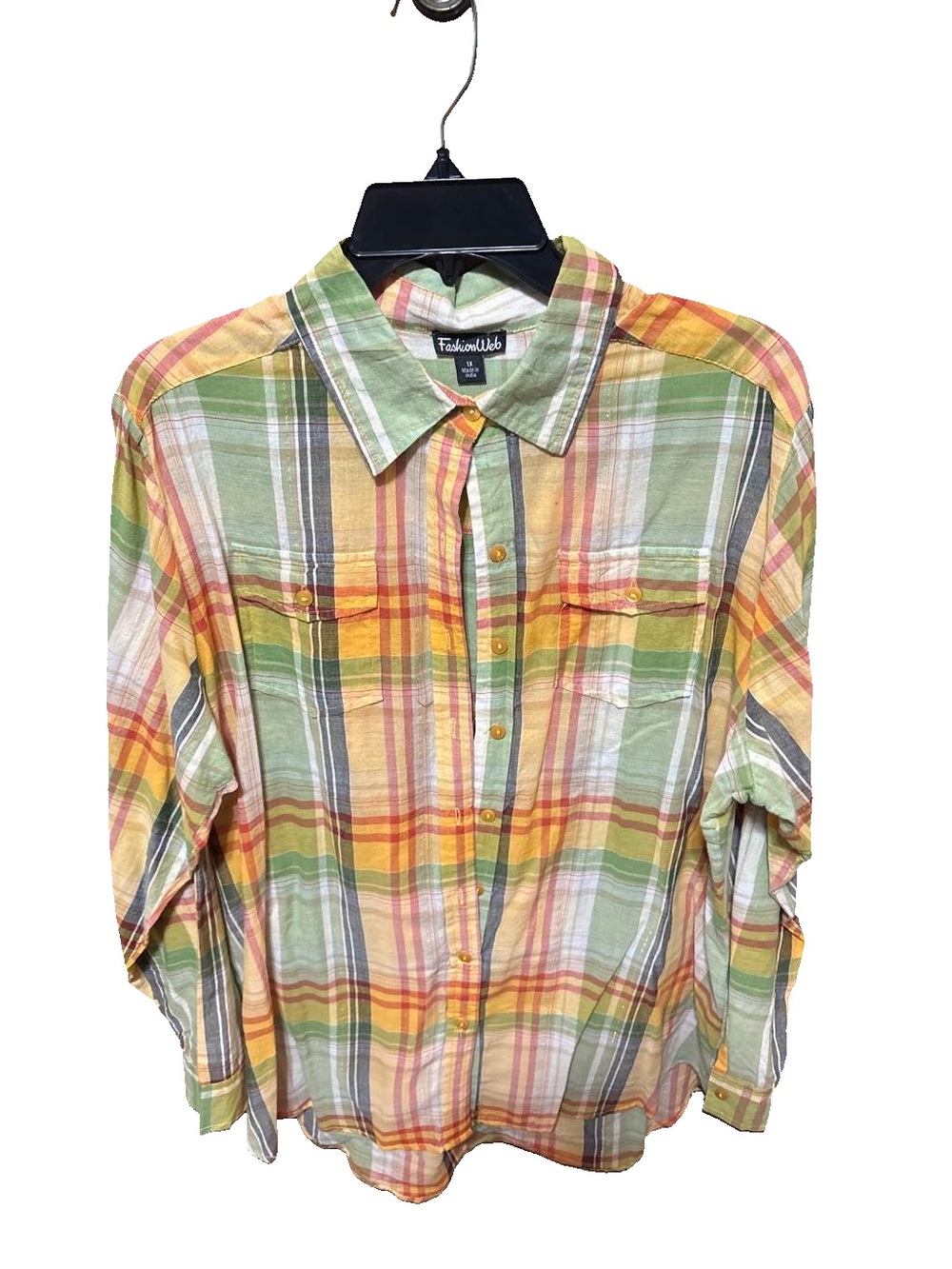 Men’s Green & Yellow Plaid Button-Up Shirt